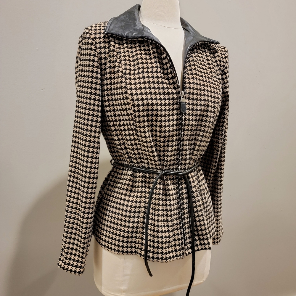 Sarah b Studio zip up faux leather collar jacket